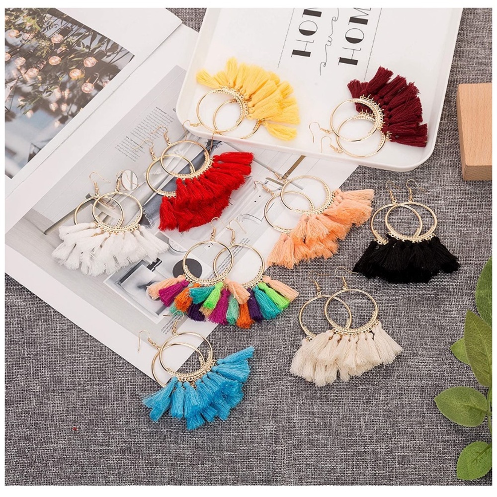 Bohemian Tassel Hoop Earrings - Picture 1 of 4